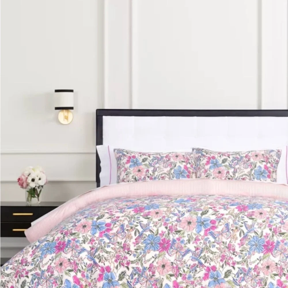 Kate Spade Curious Garden Comforter Set Full/Queen Pink Floral Cotton 3Pc
